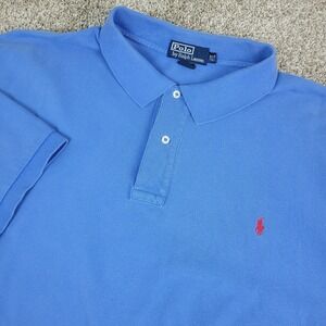 Vintage Polo Ralph Lauren Mens 3XLT Solid Blue Pony Stretch Knit Short Sleeve
